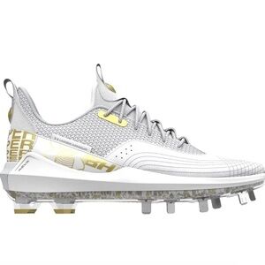 UA UNDER ARMOUR MEN’S HARPER 7 LOW MEDAL CLEATS WHITE/ GOLD NEW